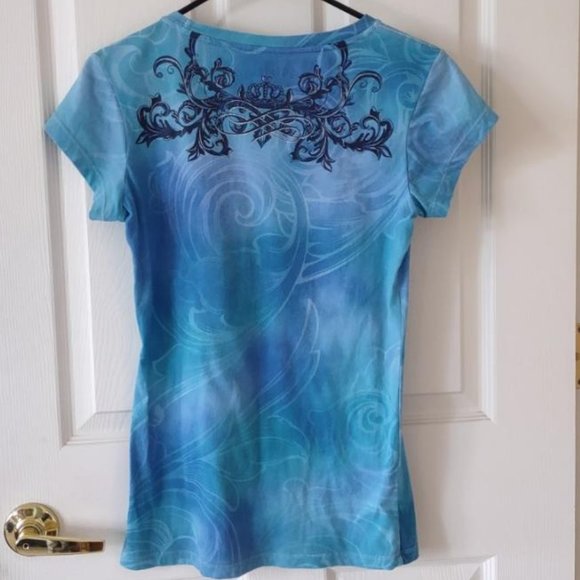 Ladies Hard Rock Couture Denver Blue Shirt Medium - Picture 4 of 10
